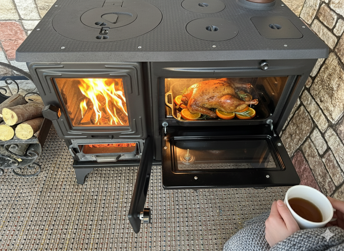 Black Enameled Cast Iron Wood Burning Stove, Cooker Stove, Oven Stove, Wood Stove with Oven, Cooker Stove