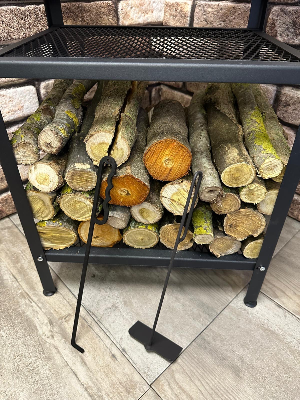 Tiny stove stand table and wood holder