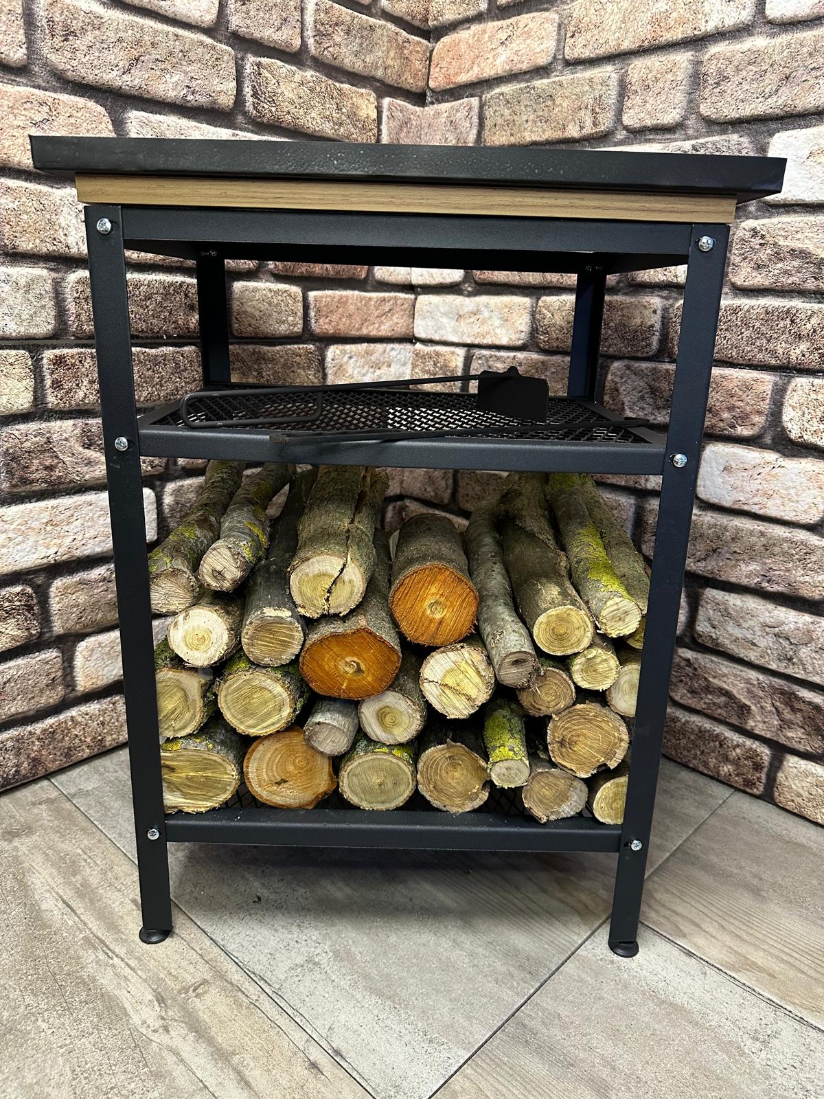 Tiny stove stand table and wood holder