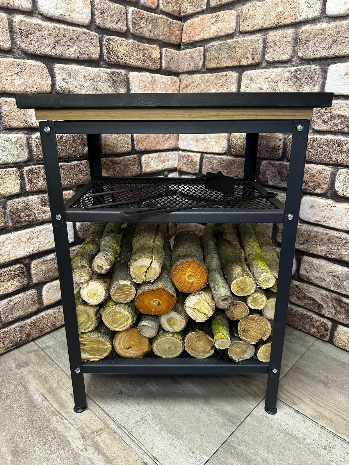 Tiny stove stand table and wood holder