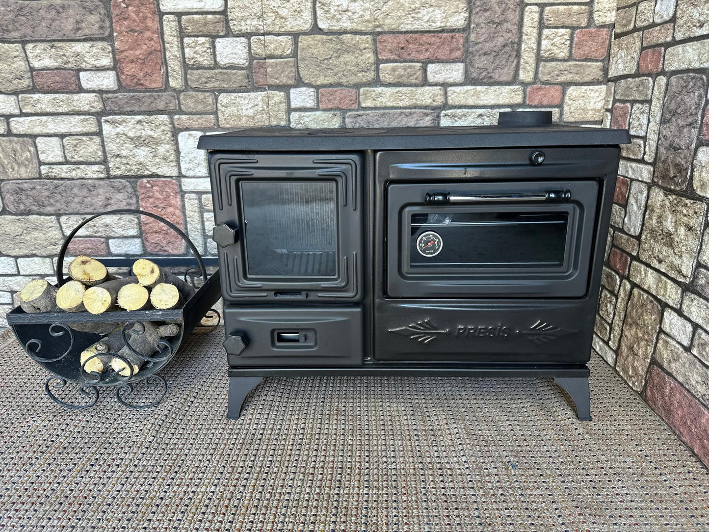 Black Enameled Cast Iron Wood Burning Stove, Cooker Stove, Oven Stove, Wood Stove with Oven, Cooker Stove