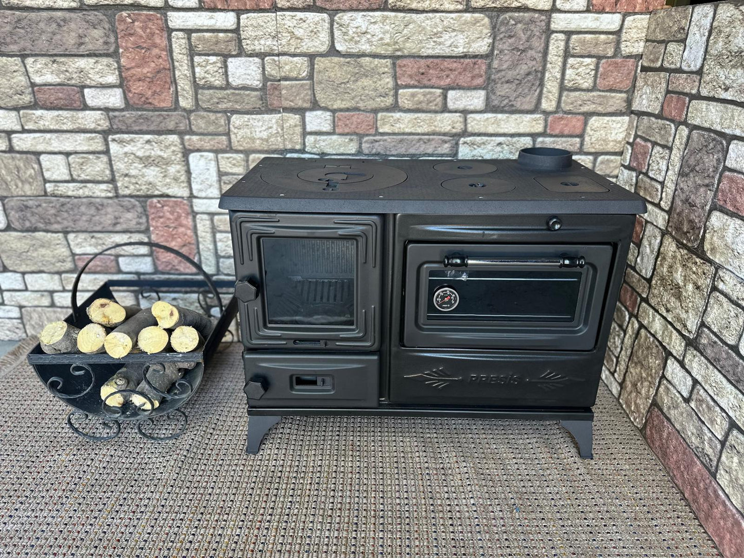 Black Enameled Cast Iron Wood Burning Stove, Cooker Stove, Oven Stove, Wood Stove with Oven, Cooker Stove