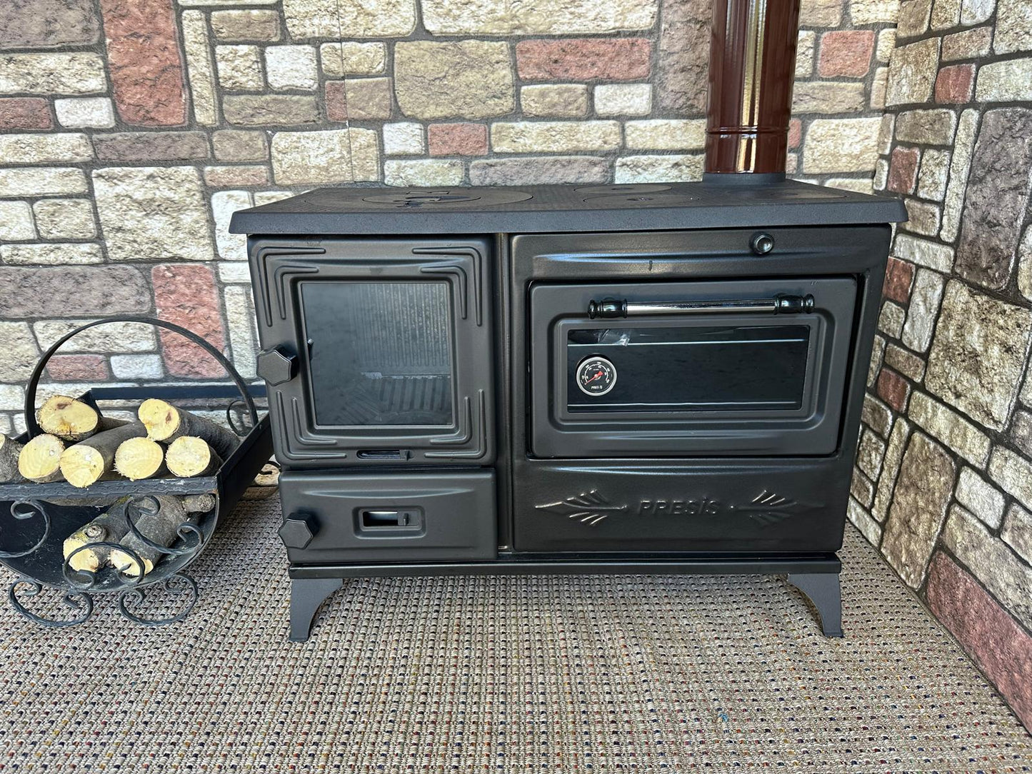 Black Enameled Cast Iron Wood Burning Stove, Cooker Stove, Oven Stove, Wood Stove with Oven, Cooker Stove