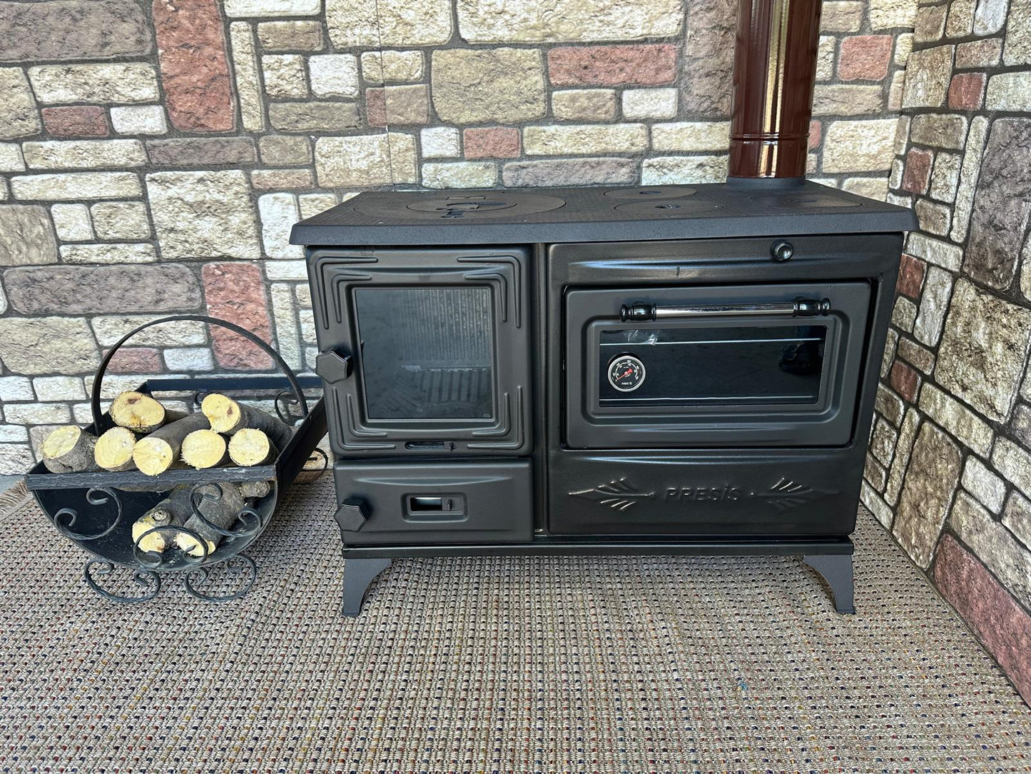 Black Enameled Cast Iron Wood Burning Stove, Cooker Stove, Oven Stove, Wood Stove with Oven, Cooker Stove