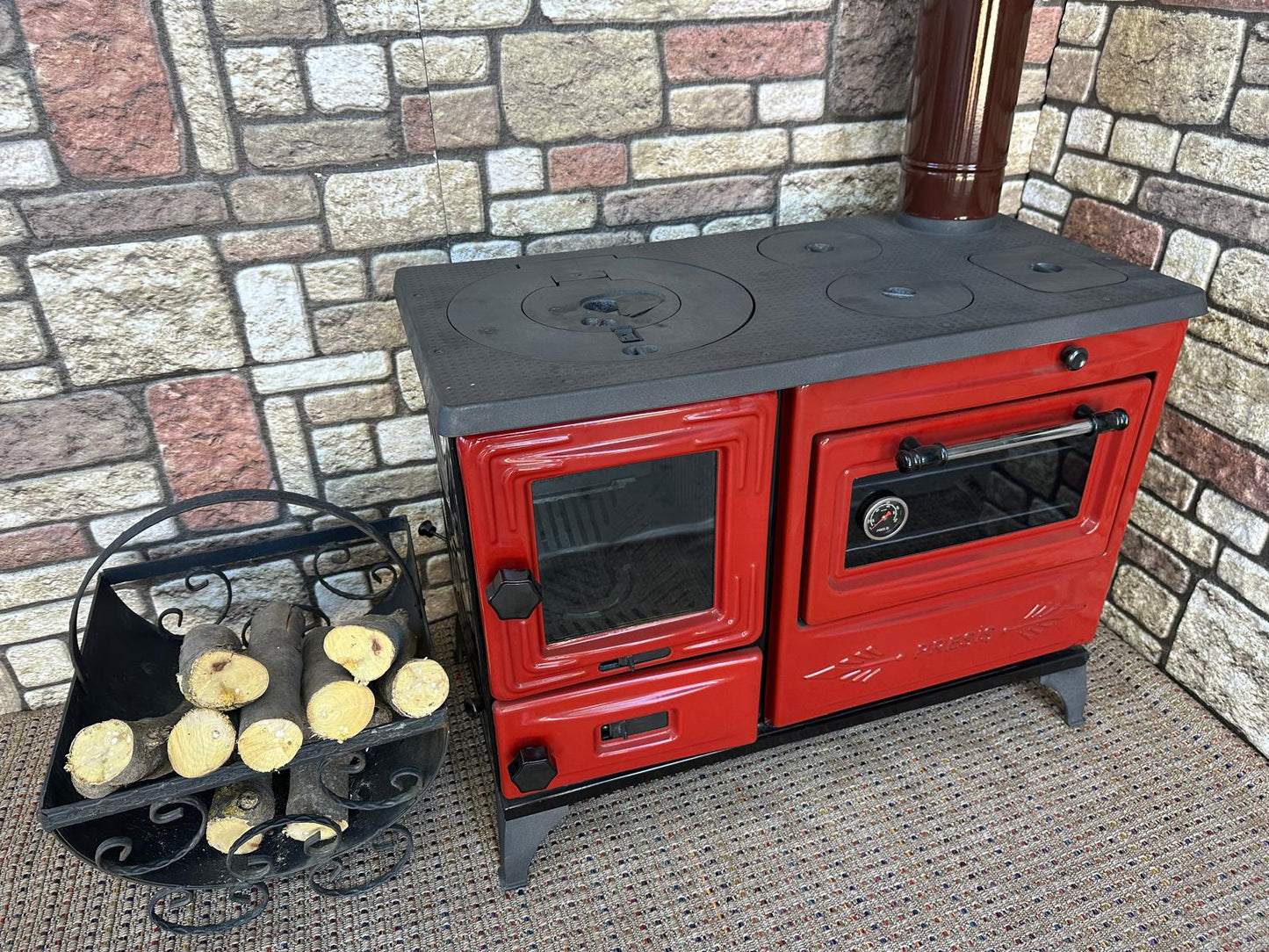 Black Enameled Cast Iron Wood Burning Stove, Cooker Stove, Oven Stove, Wood Stove with Oven, Cooker Stove