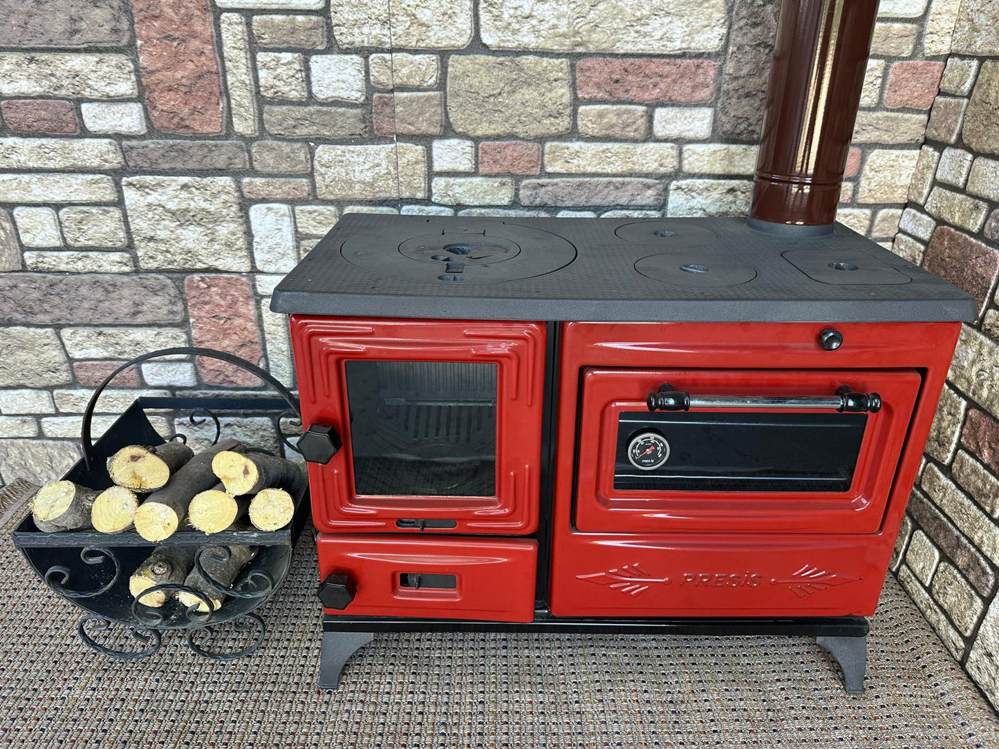 Black Enameled Cast Iron Wood Burning Stove, Cooker Stove, Oven Stove, Wood Stove with Oven, Cooker Stove