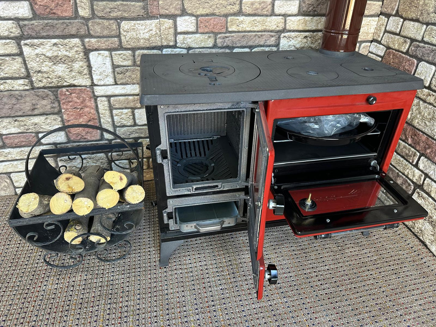 Black Enameled Cast Iron Wood Burning Stove, Cooker Stove, Oven Stove, Wood Stove with Oven, Cooker Stove