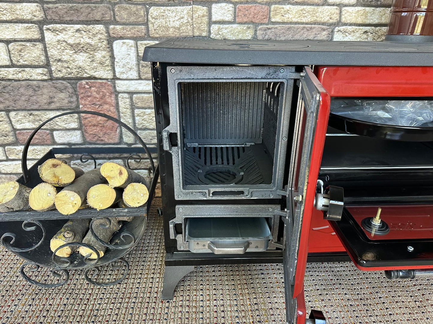 Black Enameled Cast Iron Wood Burning Stove, Cooker Stove, Oven Stove, Wood Stove with Oven, Cooker Stove