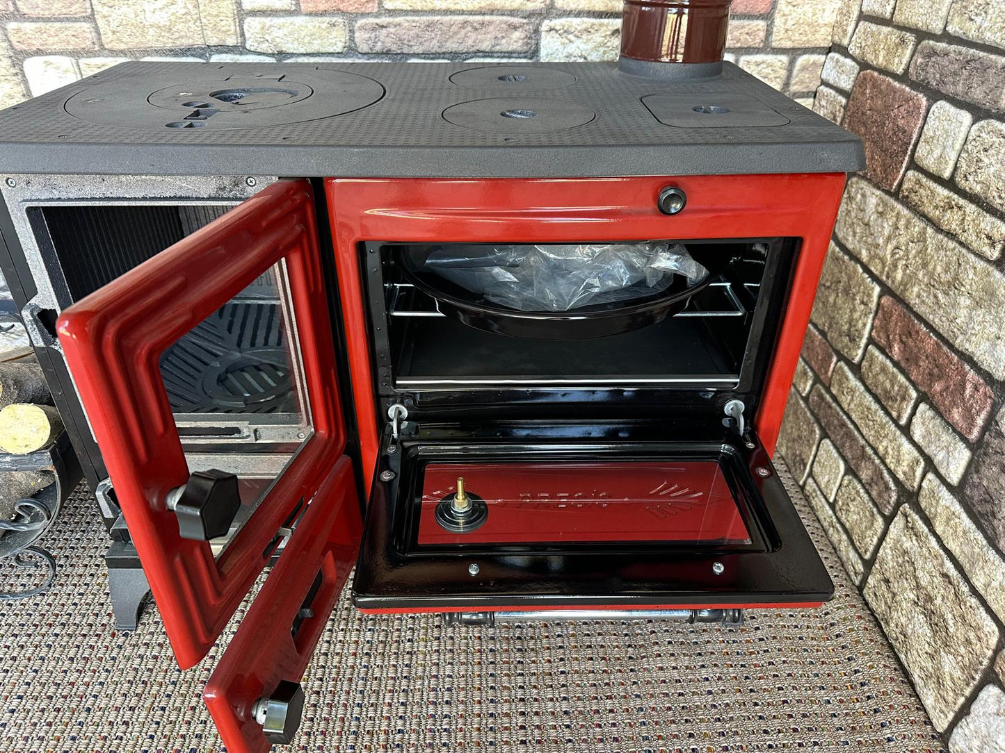 Black Enameled Cast Iron Wood Burning Stove, Cooker Stove, Oven Stove, Wood Stove with Oven, Cooker Stove