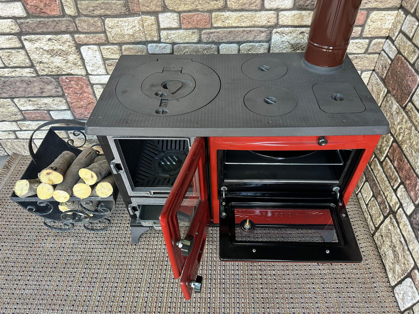 Black Enameled Cast Iron Wood Burning Stove, Cooker Stove, Oven Stove, Wood Stove with Oven, Cooker Stove