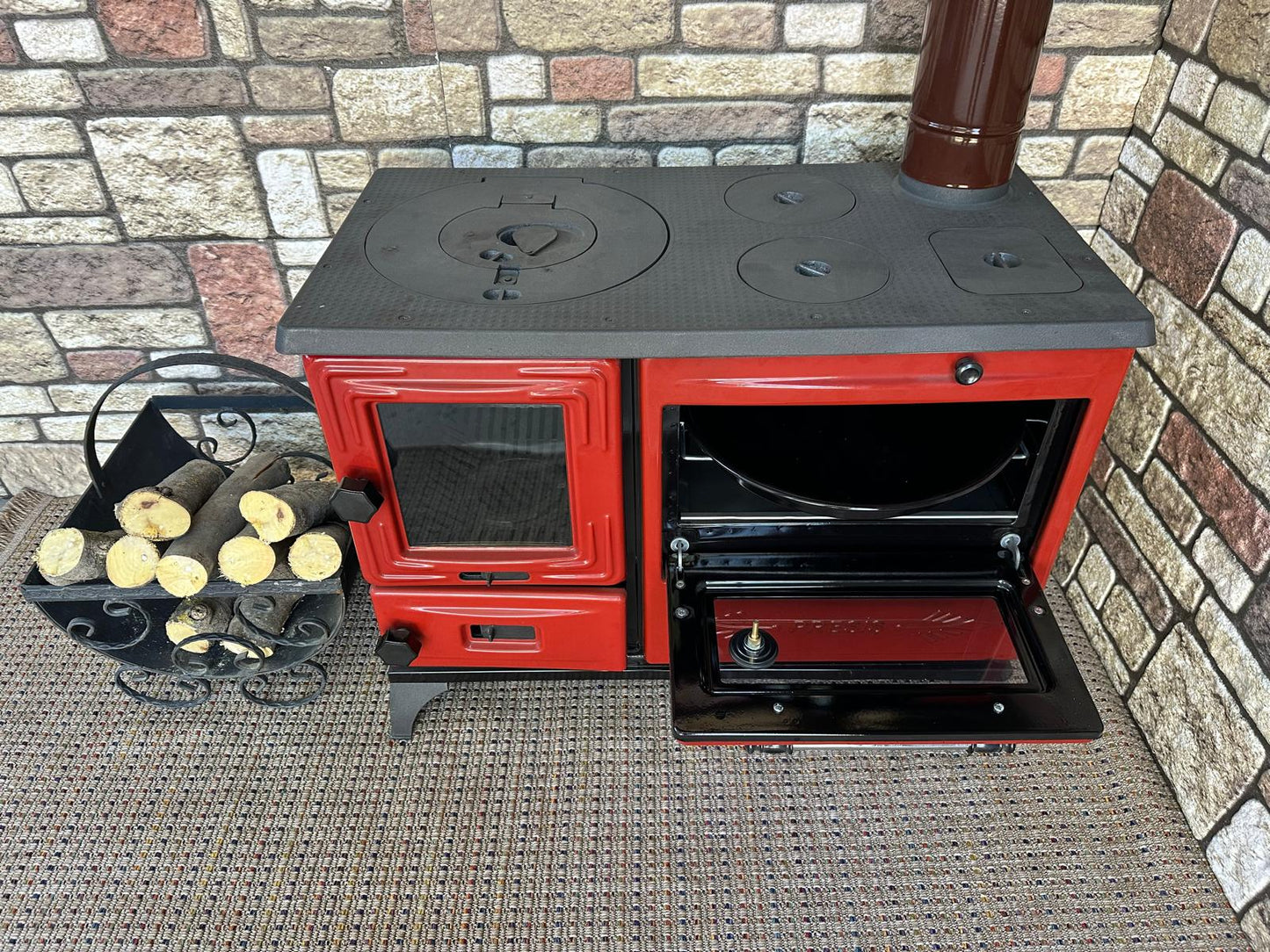 Black Enameled Cast Iron Wood Burning Stove, Cooker Stove, Oven Stove, Wood Stove with Oven, Cooker Stove