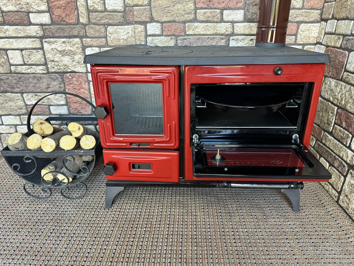 Black Enameled Cast Iron Wood Burning Stove, Cooker Stove, Oven Stove, Wood Stove with Oven, Cooker Stove