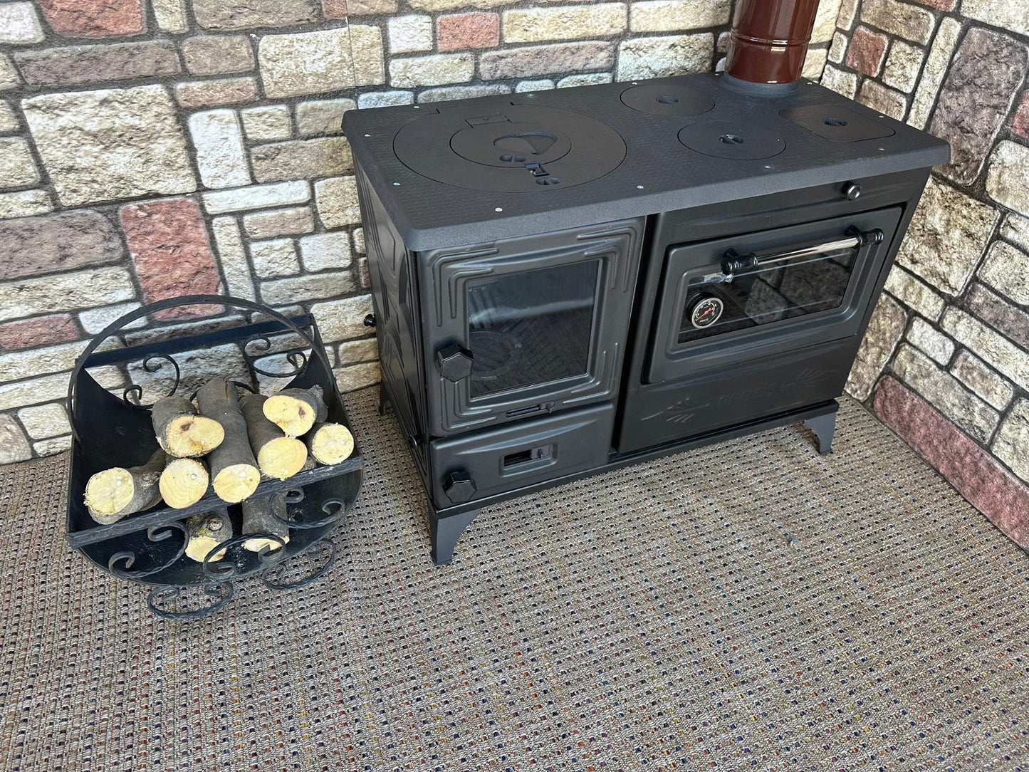 Black Enameled Cast Iron Wood Burning Stove, Cooker Stove, Oven Stove, Wood Stove with Oven, Cooker Stove