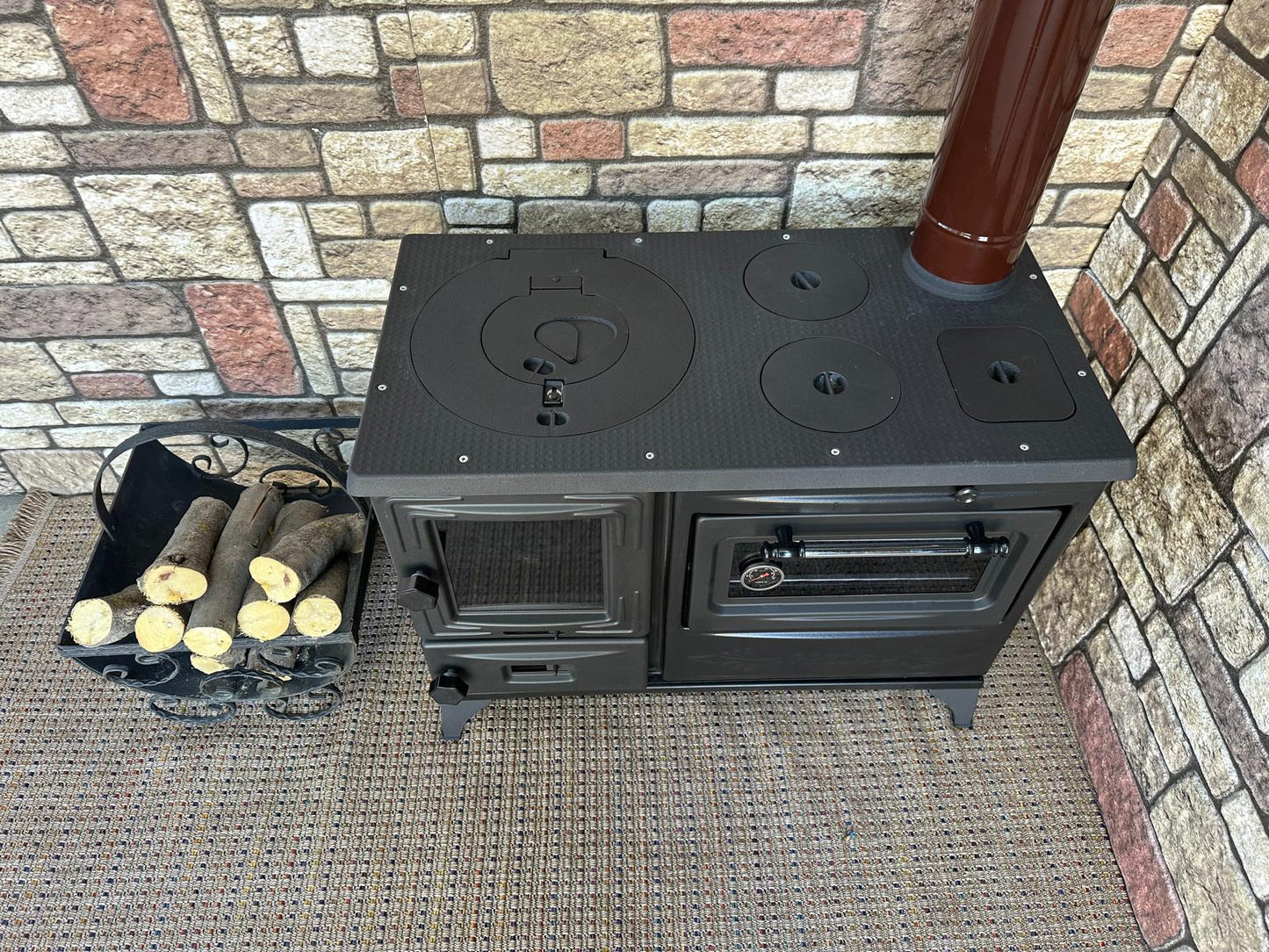 Black Enameled Cast Iron Wood Burning Stove, Cooker Stove, Oven Stove, Wood Stove with Oven, Cooker Stove