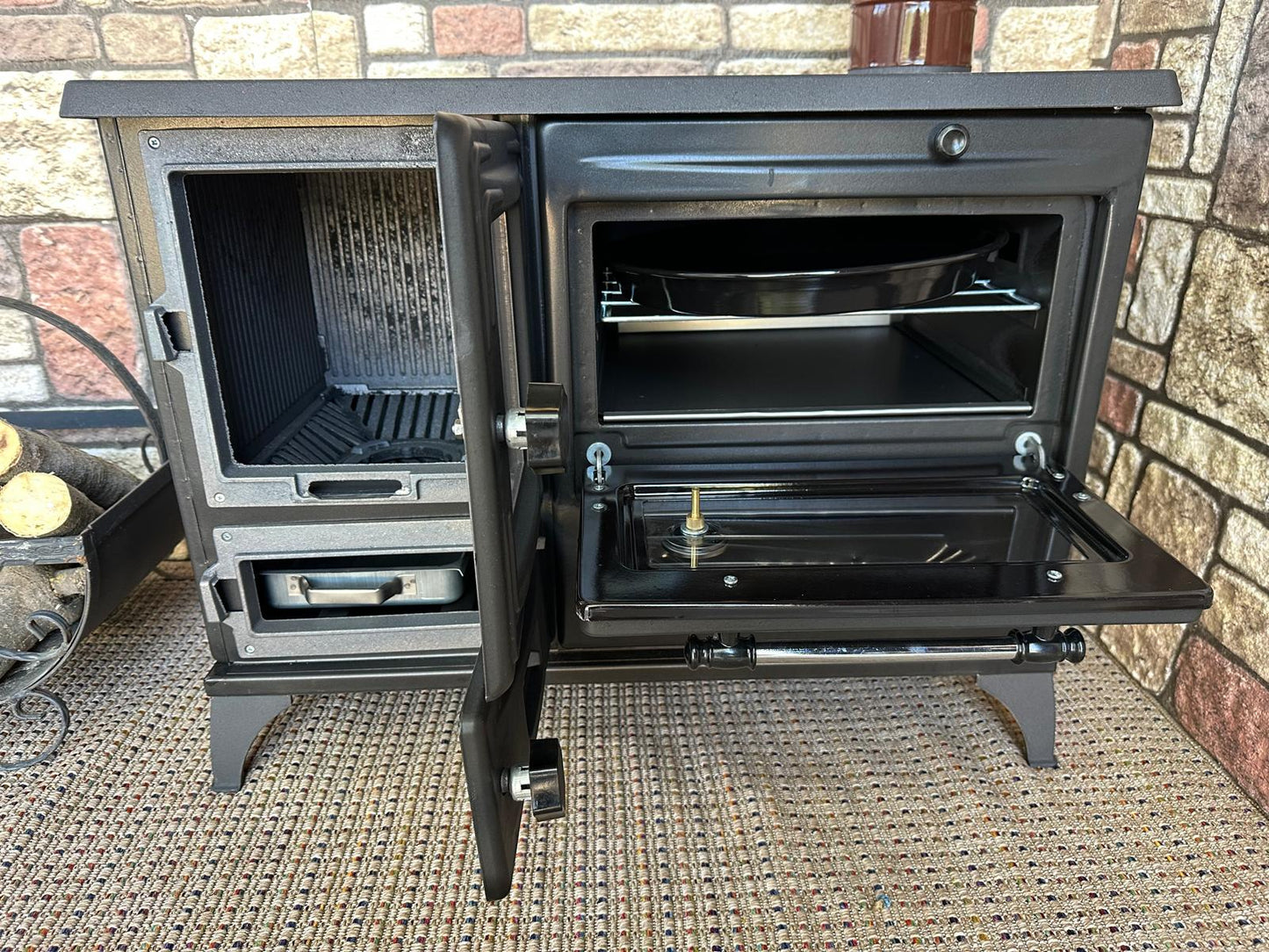 Black Enameled Cast Iron Wood Burning Stove, Cooker Stove, Oven Stove, Wood Stove with Oven, Cooker Stove