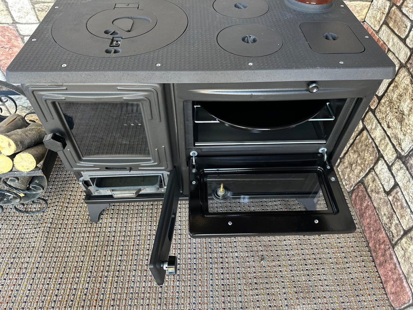 Black Enameled Cast Iron Wood Burning Stove, Cooker Stove, Oven Stove, Wood Stove with Oven, Cooker Stove