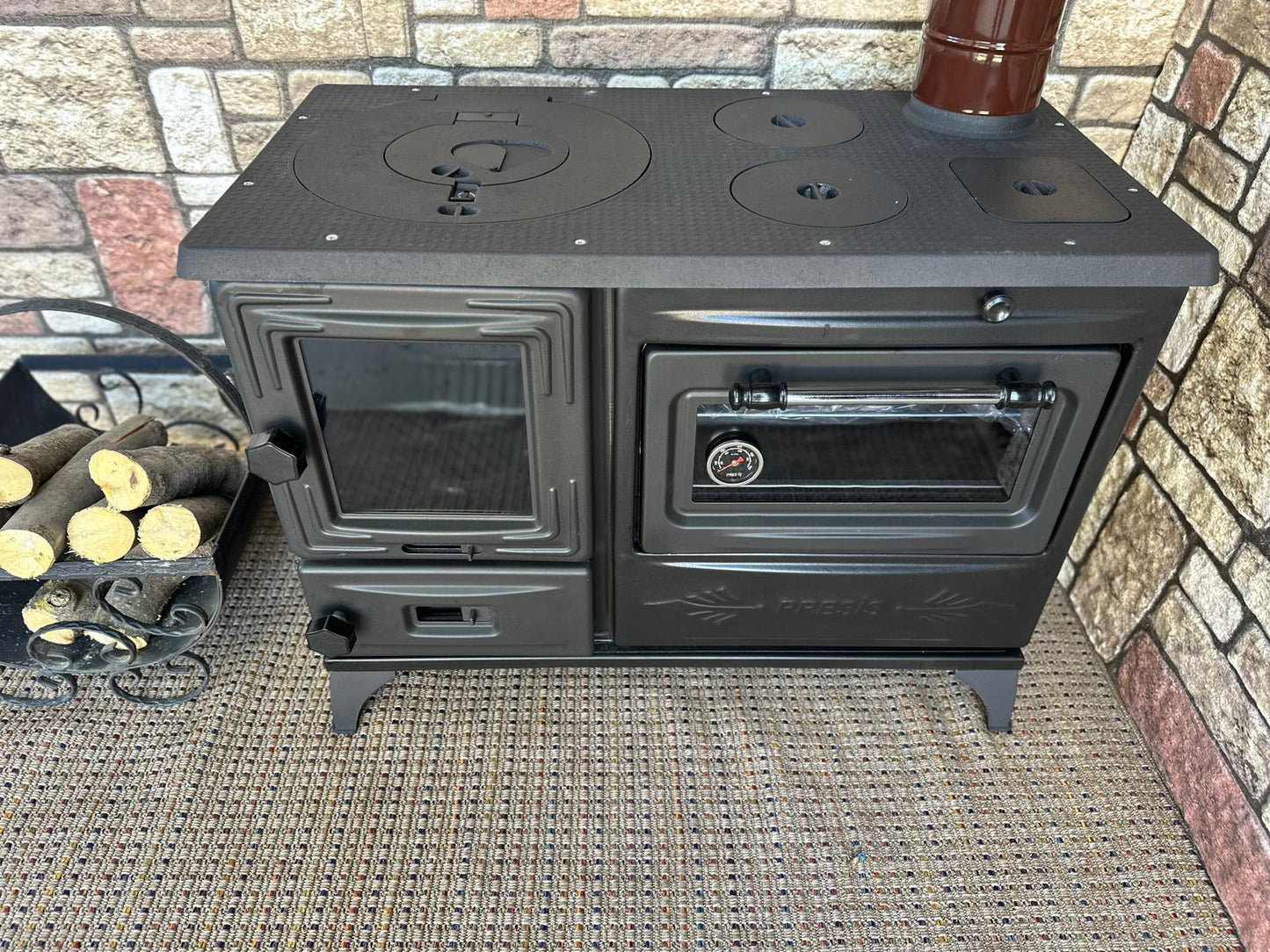 Black Enameled Cast Iron Wood Burning Stove, Cooker Stove, Oven Stove, Wood Stove with Oven, Cooker Stove