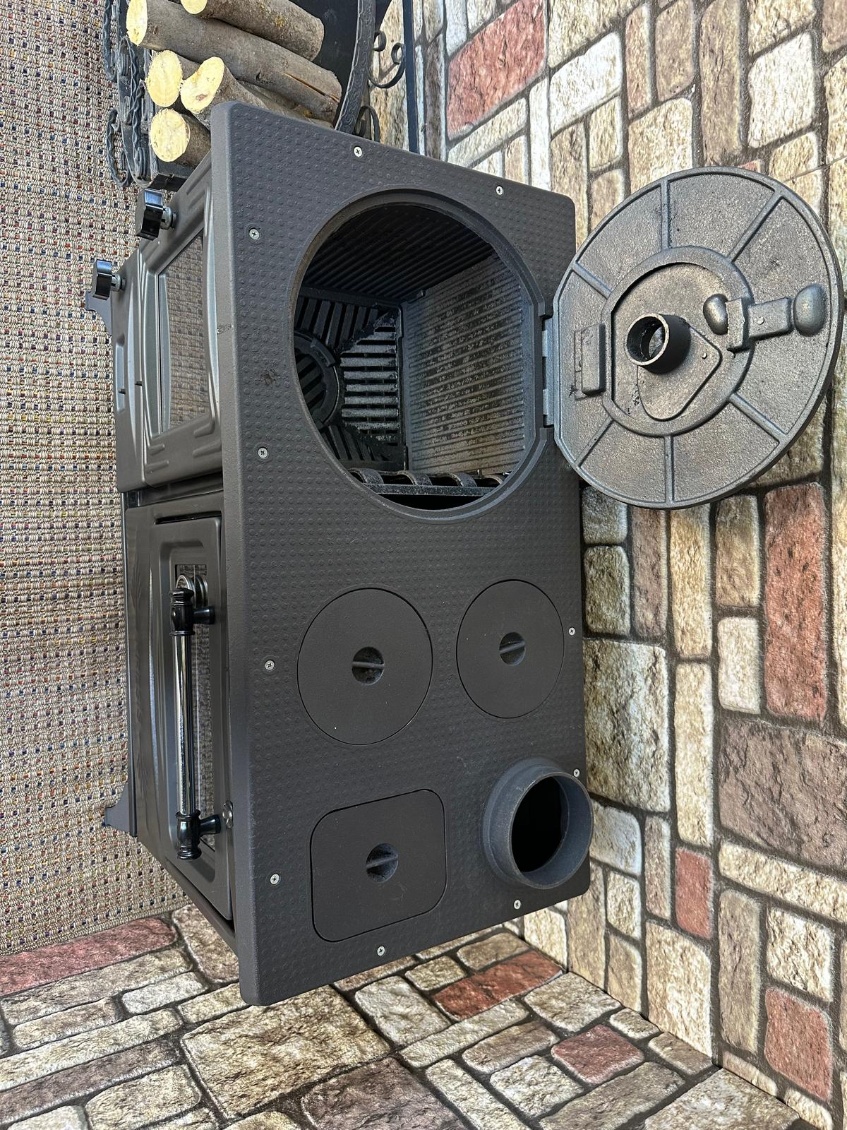 Black Enameled Cast Iron Wood Burning Stove, Cooker Stove, Oven Stove, Wood Stove with Oven, Cooker Stove