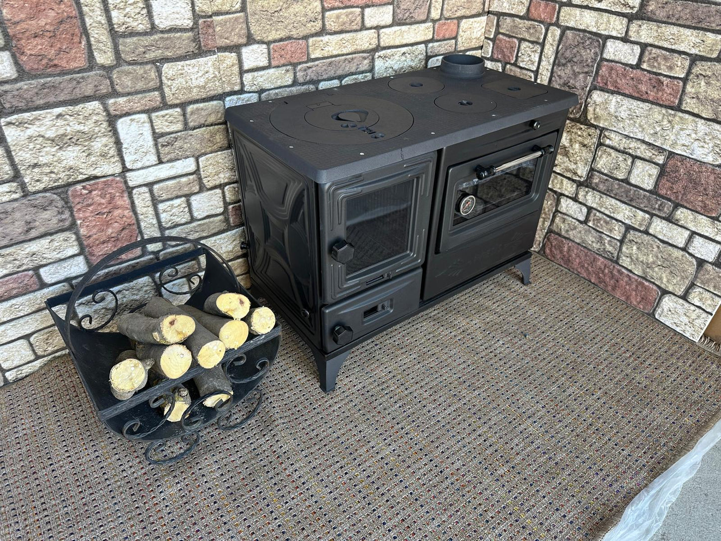 Black Enameled Cast Iron Wood Burning Stove, Cooker Stove, Oven Stove, Wood Stove with Oven, Cooker Stove