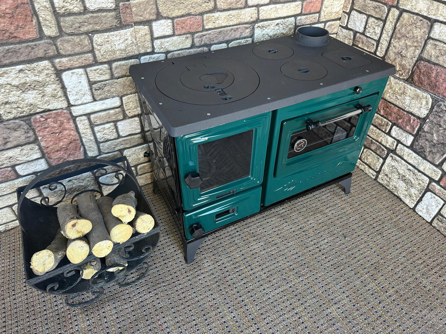 Black Enameled Cast Iron Wood Burning Stove, Cooker Stove, Oven Stove, Wood Stove with Oven, Cooker Stove