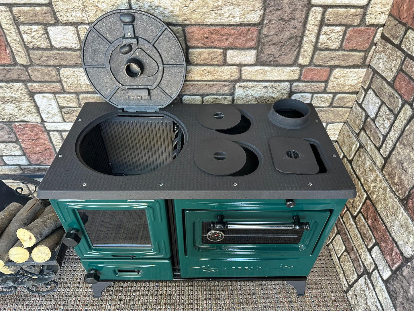 Black Enameled Cast Iron Wood Burning Stove, Cooker Stove, Oven Stove, Wood Stove with Oven, Cooker Stove