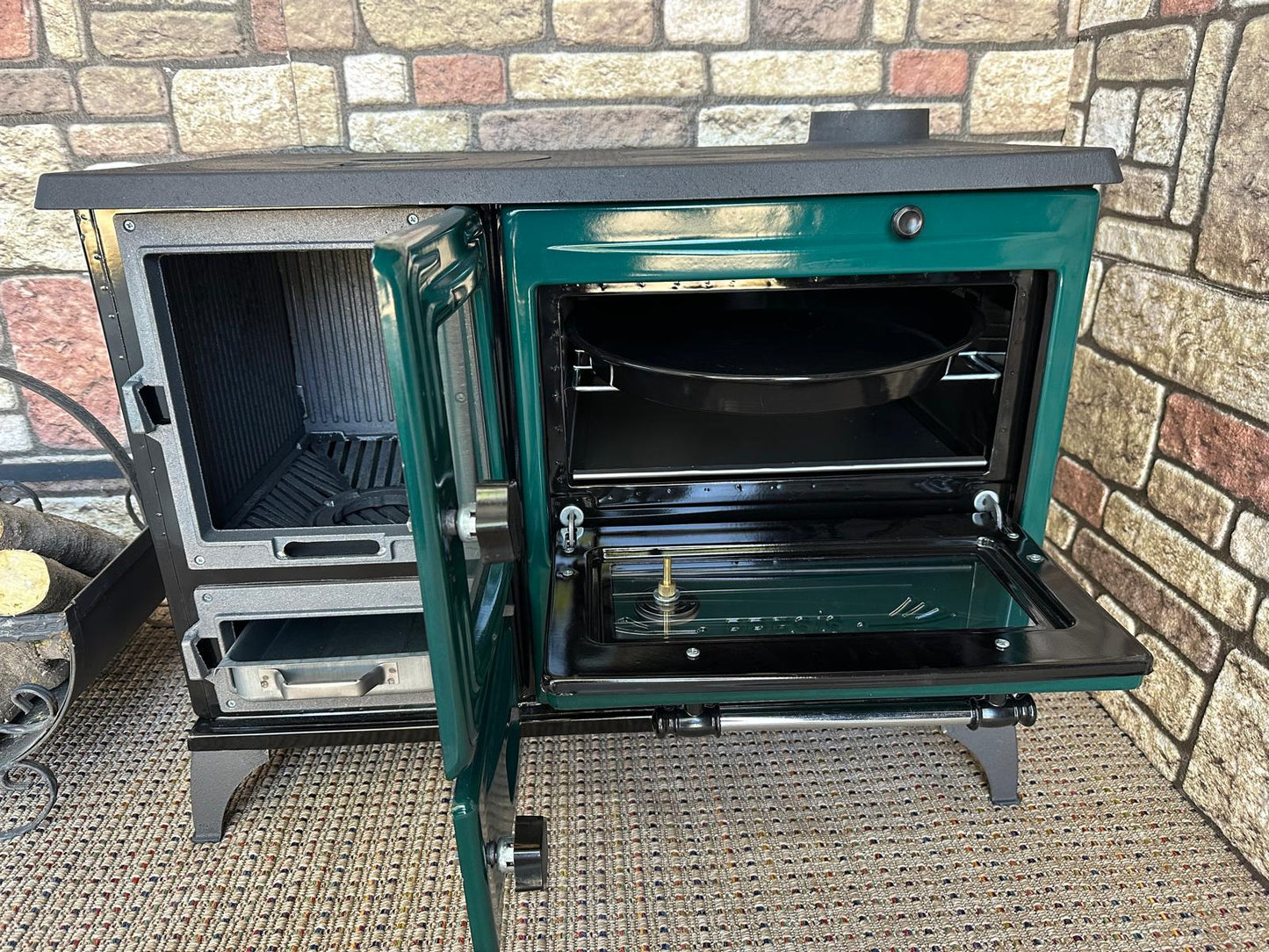 Black Enameled Cast Iron Wood Burning Stove, Cooker Stove, Oven Stove, Wood Stove with Oven, Cooker Stove